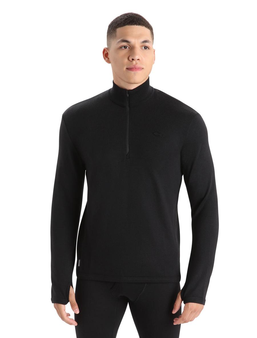 Icebreaker Merino Original Long Sleeve Half Zip Férfi Kapucnis Pulóver Fekete | HU 1272KORI